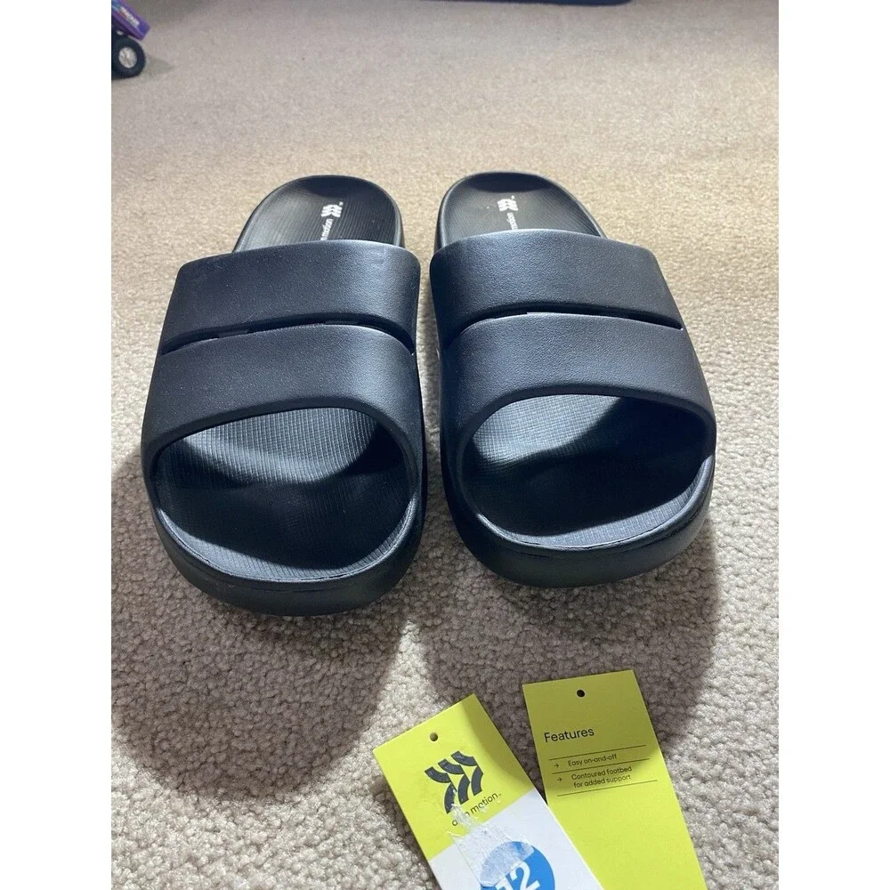 All in Motion Men's Black Contoured Sport Slide Sandals Size 12